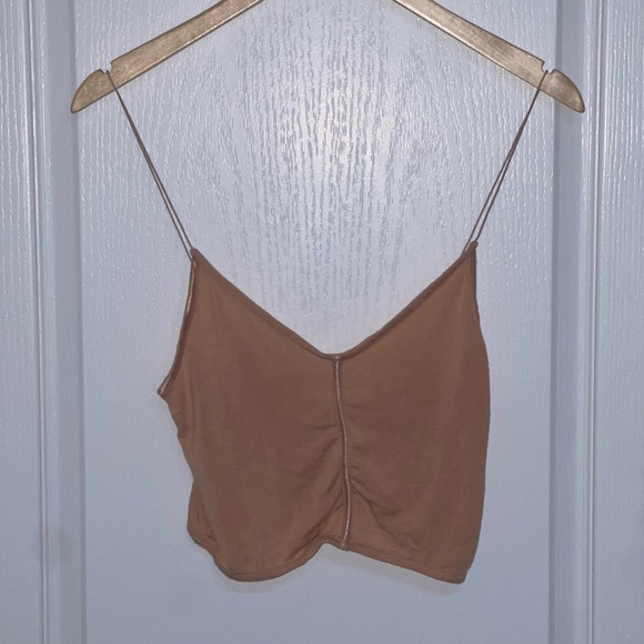 JOAH BROWN Peach Spaghetti Cable Strap Crop Top Ruched Lines Sz Medium / Large - Picture 5 of 11
